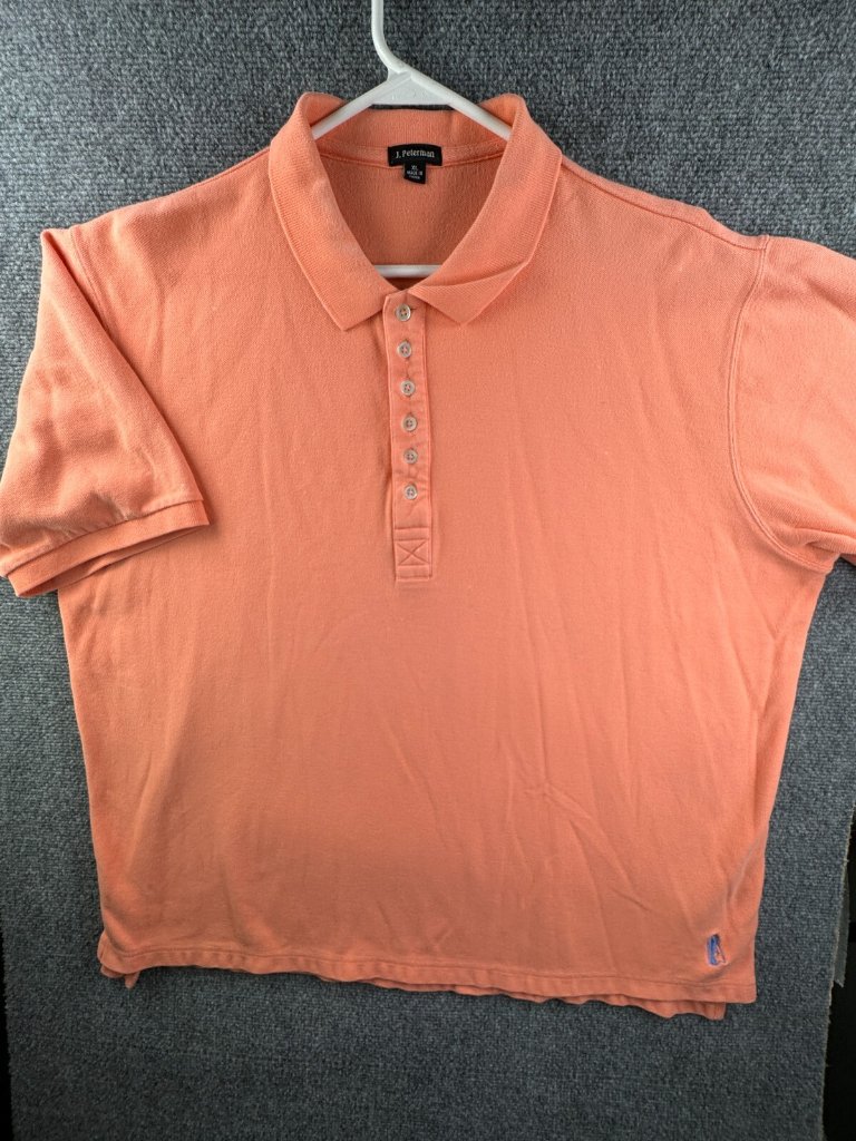 J. Peterman Company Polo Shirt Men Short Sleeve Cotton Orange Xl Knit Pullover